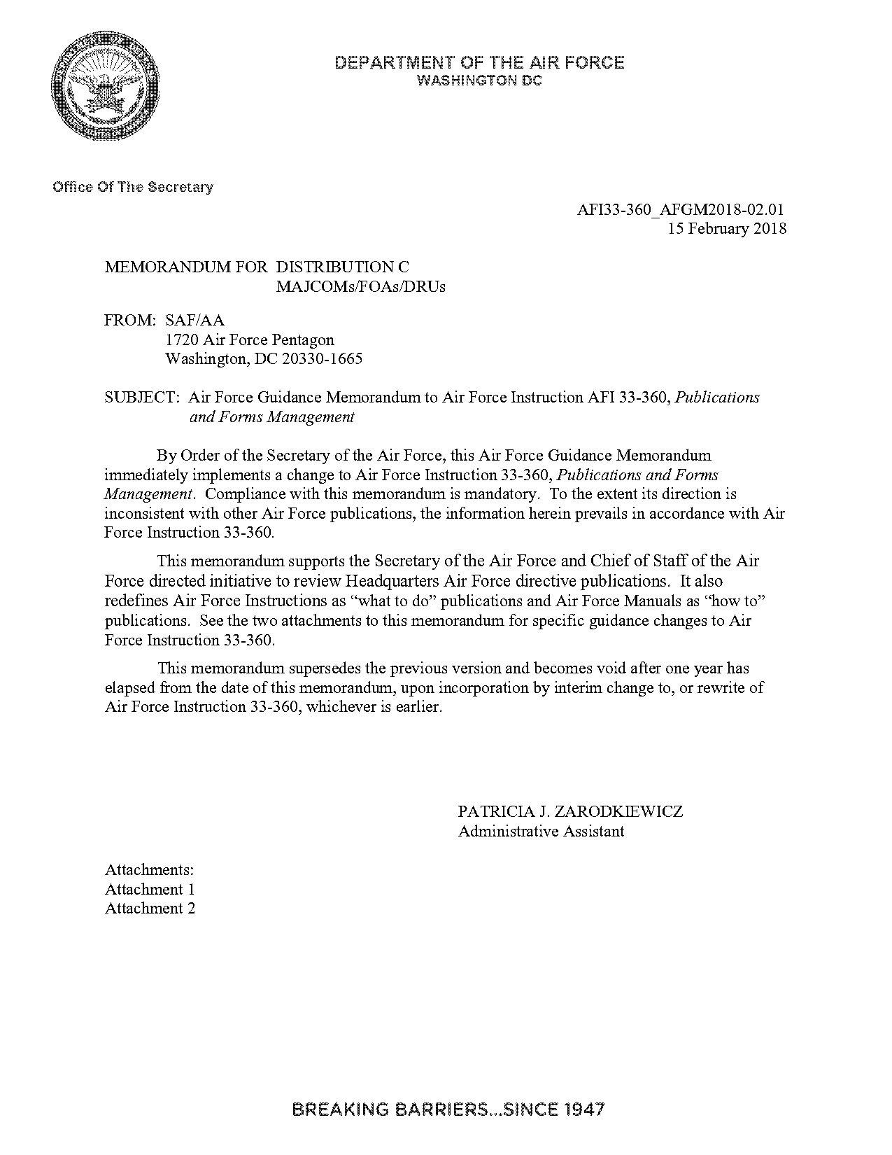 font for air force memorandum