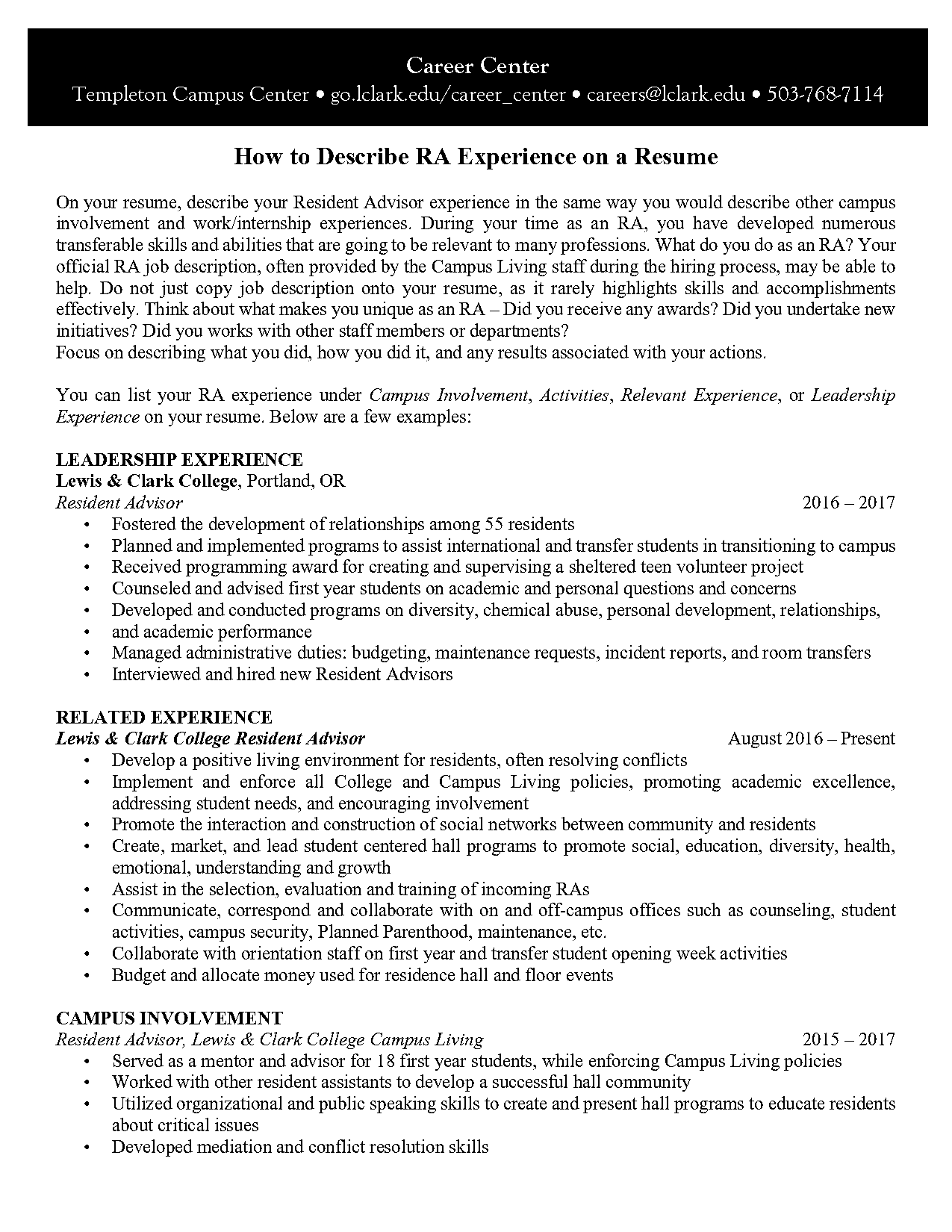 what do i put below a job on a resume