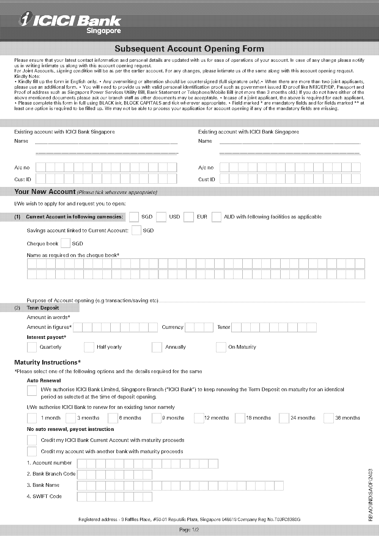 documents for opening fd in icici bank