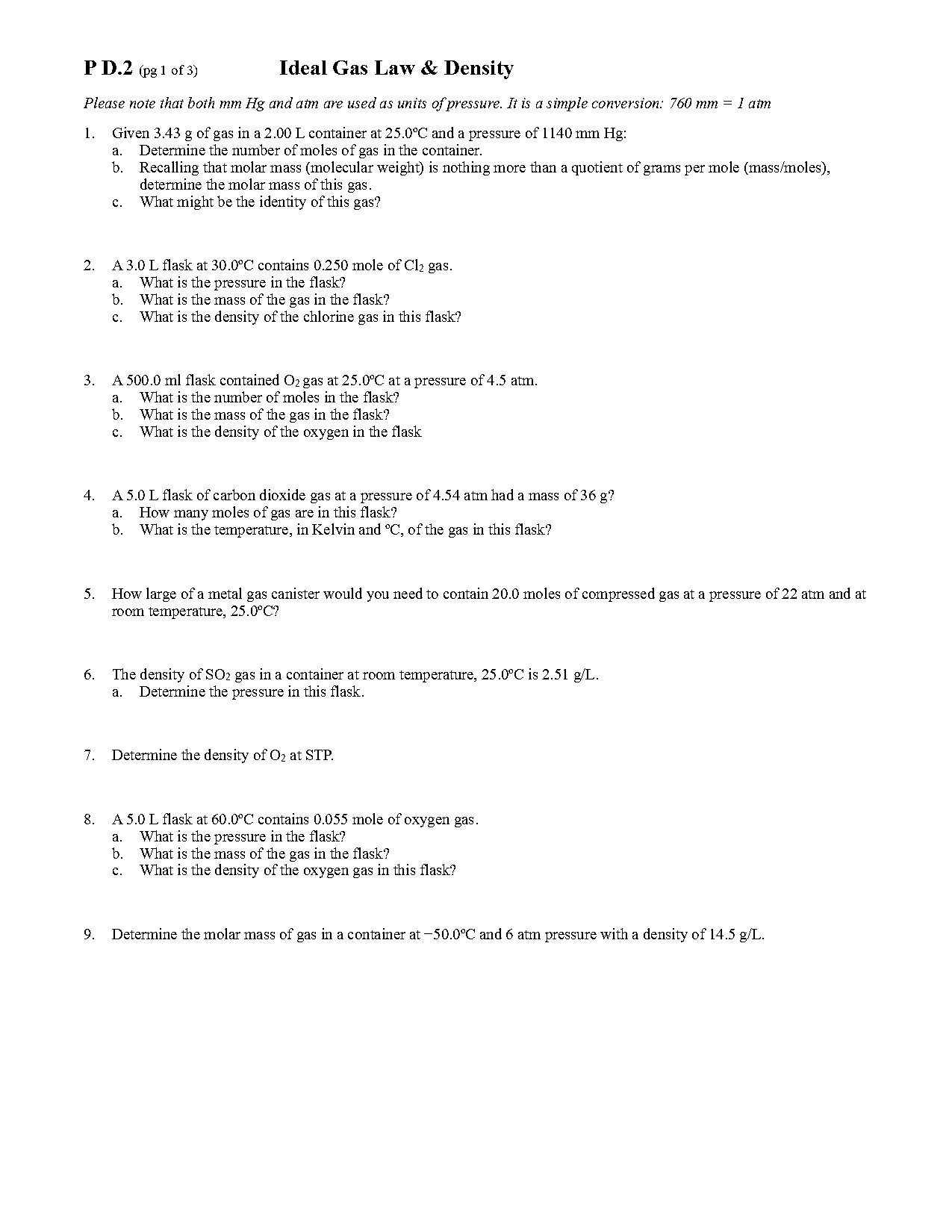 density problems worksheet answers