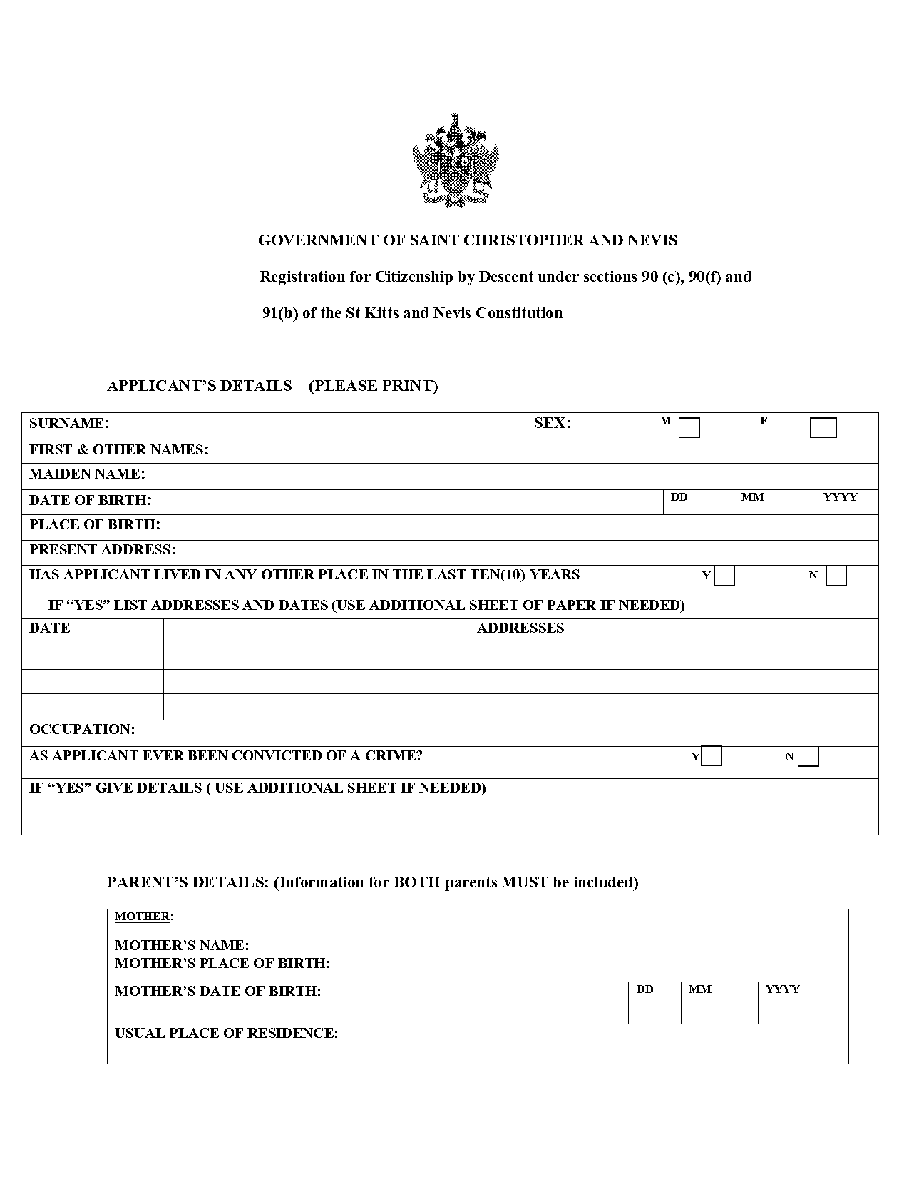 st kitts and nevis citizenship application forms