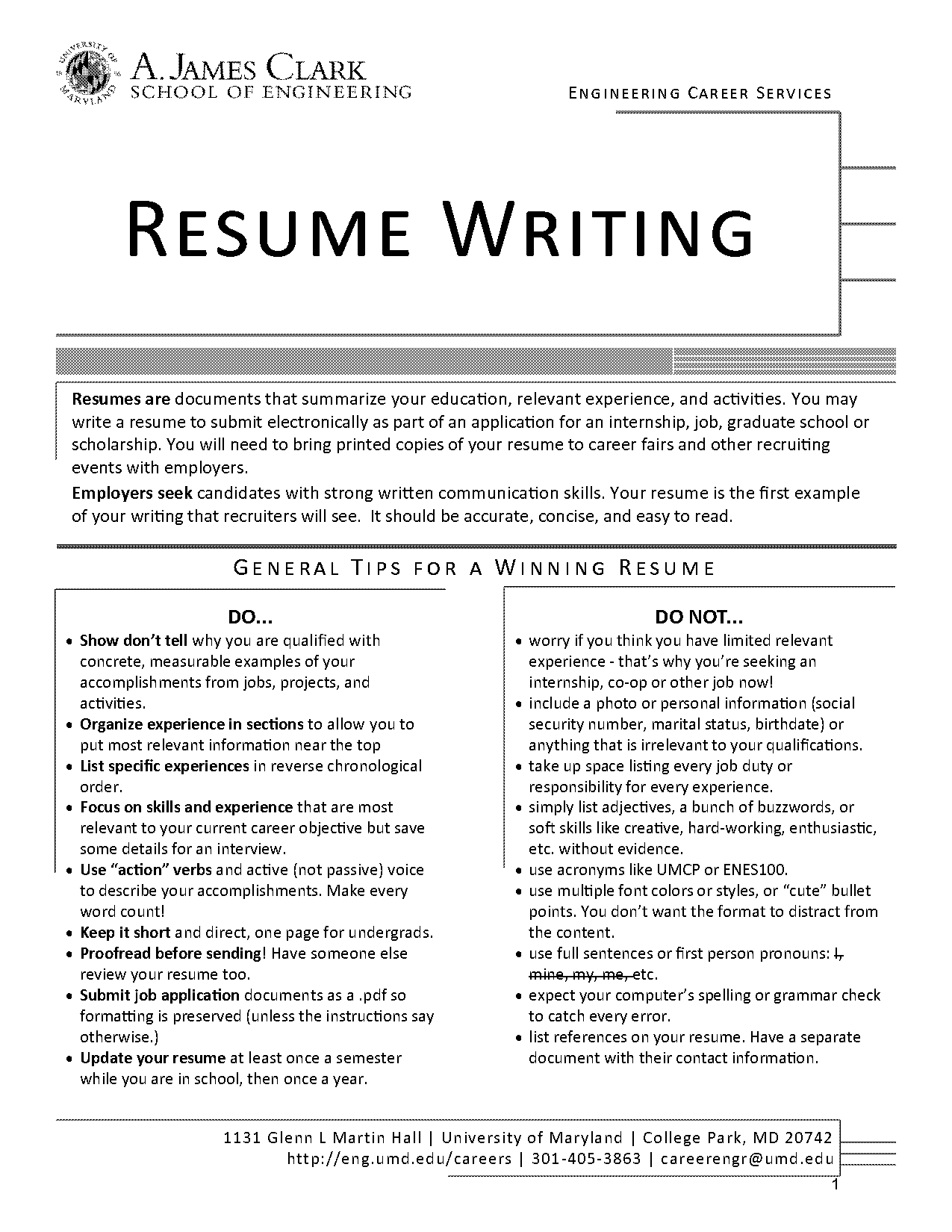 sample resume with one year experiance