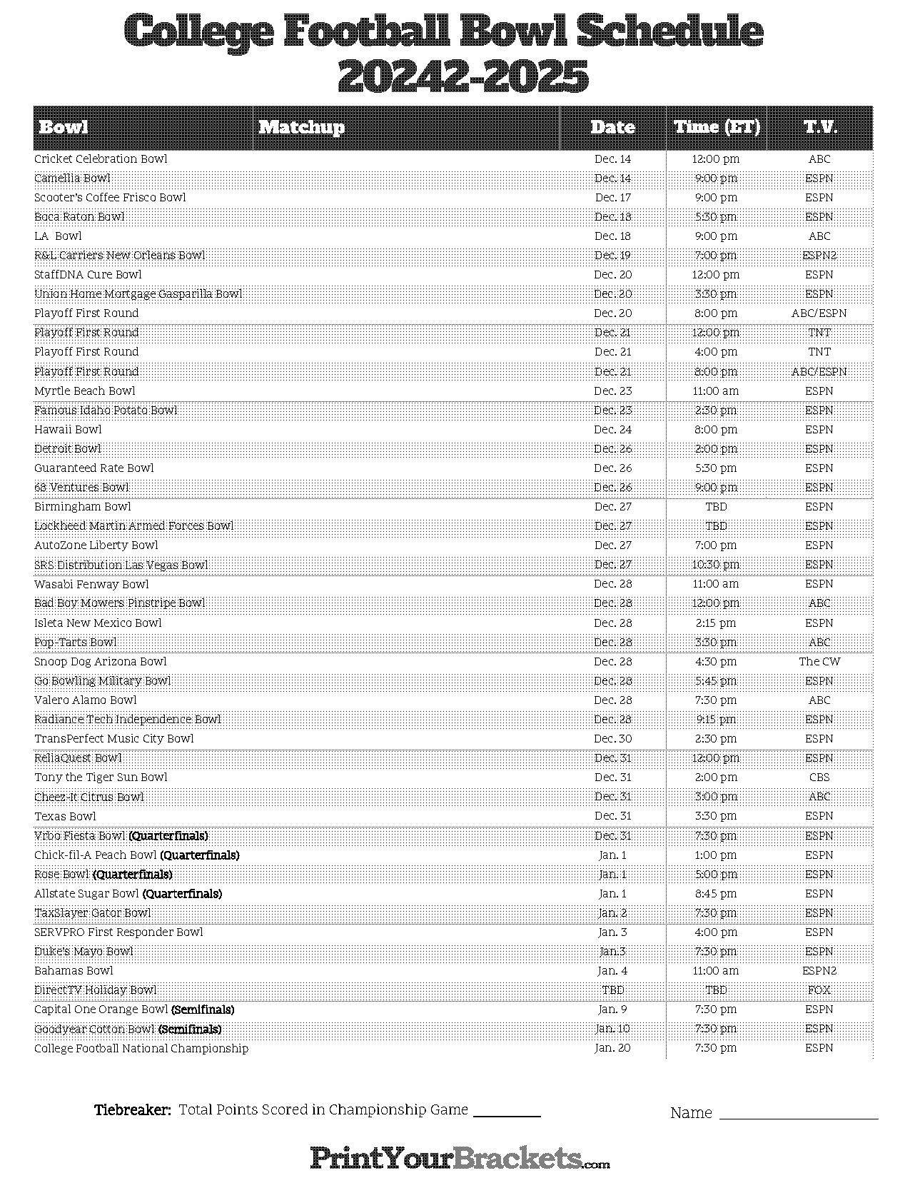 college playoff championship game schedule