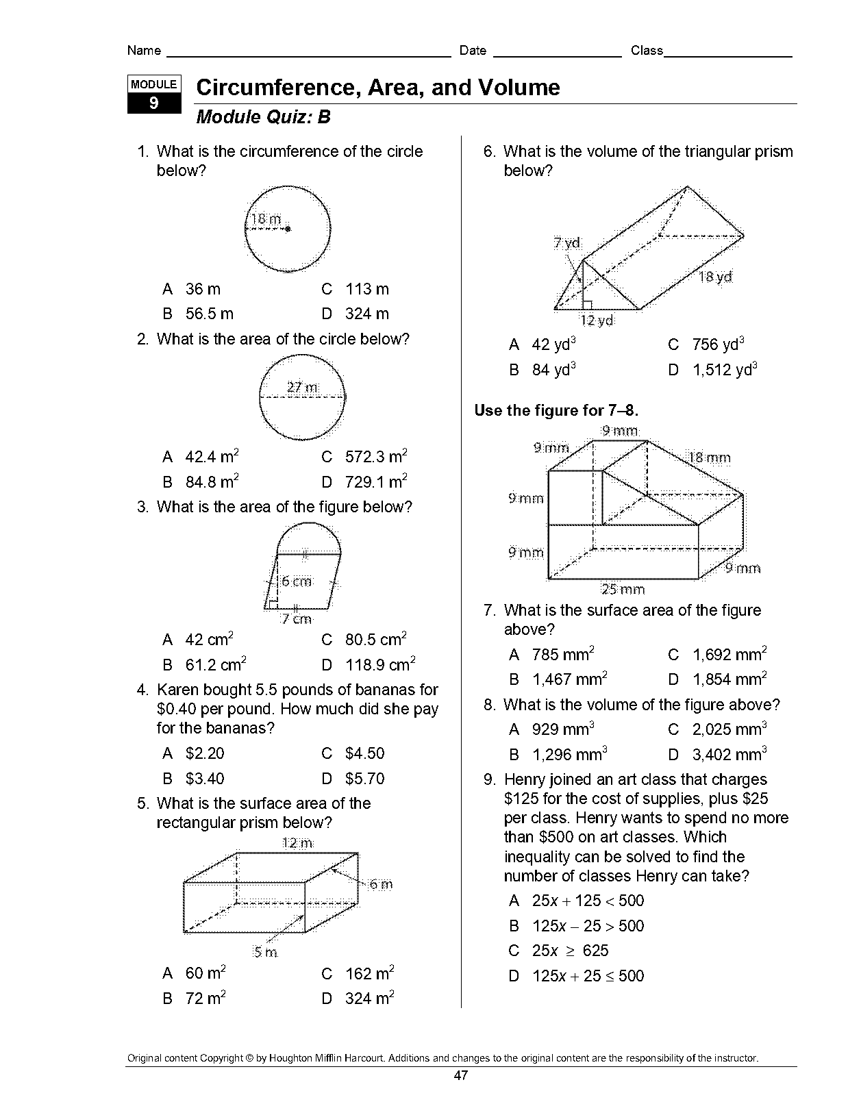 circumference and area worksheets