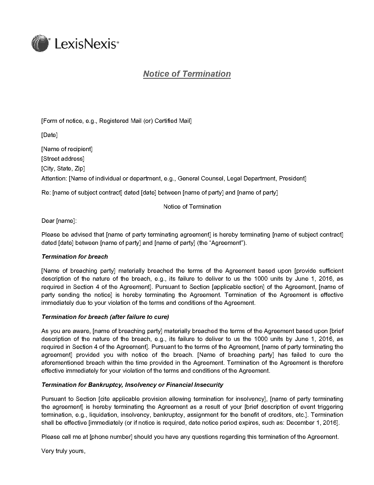 termination notice of contract