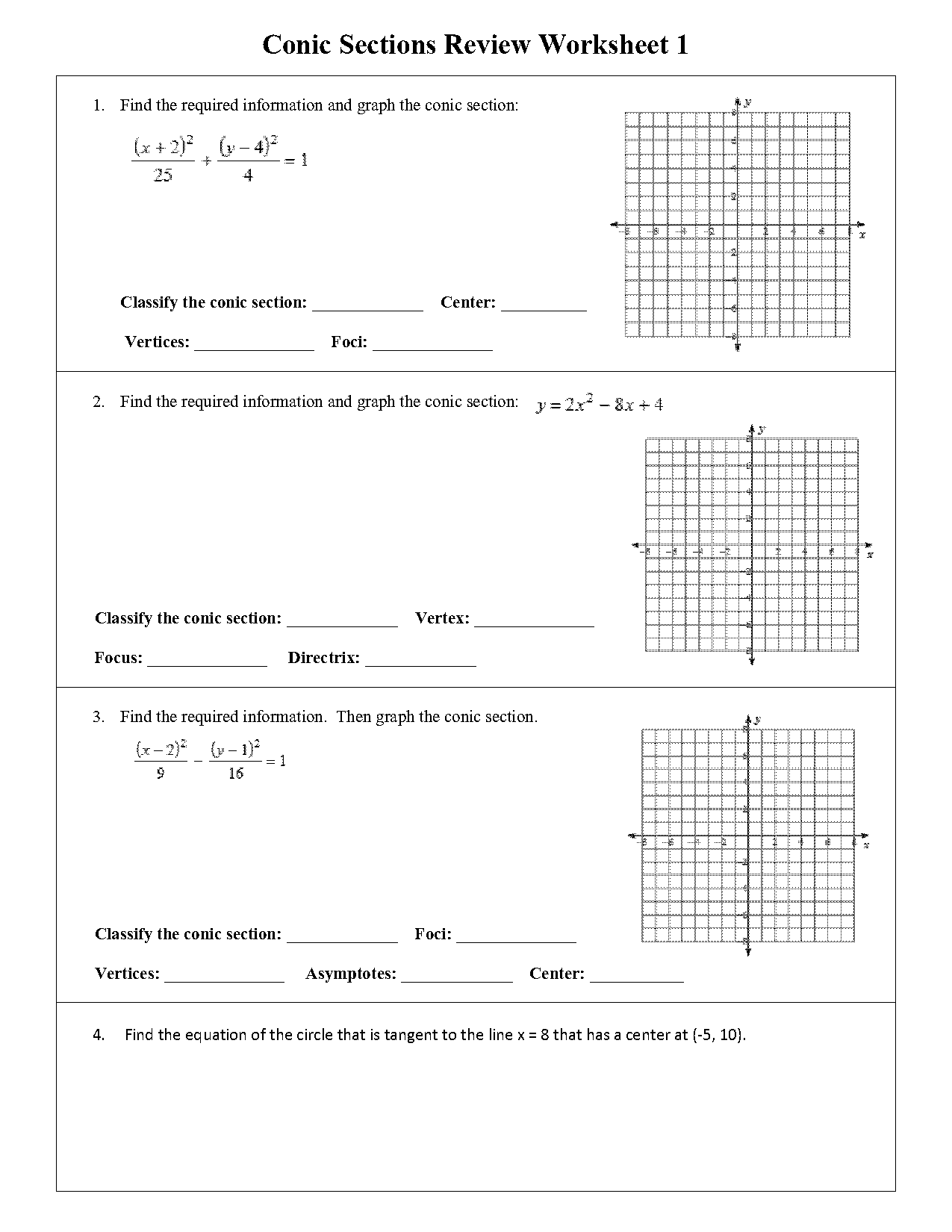 graphing ellipses worksheet answers