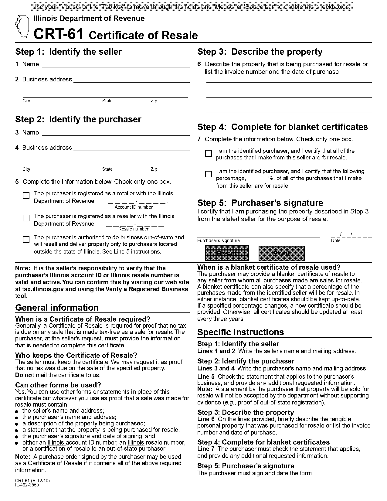 illinois resale certificate form