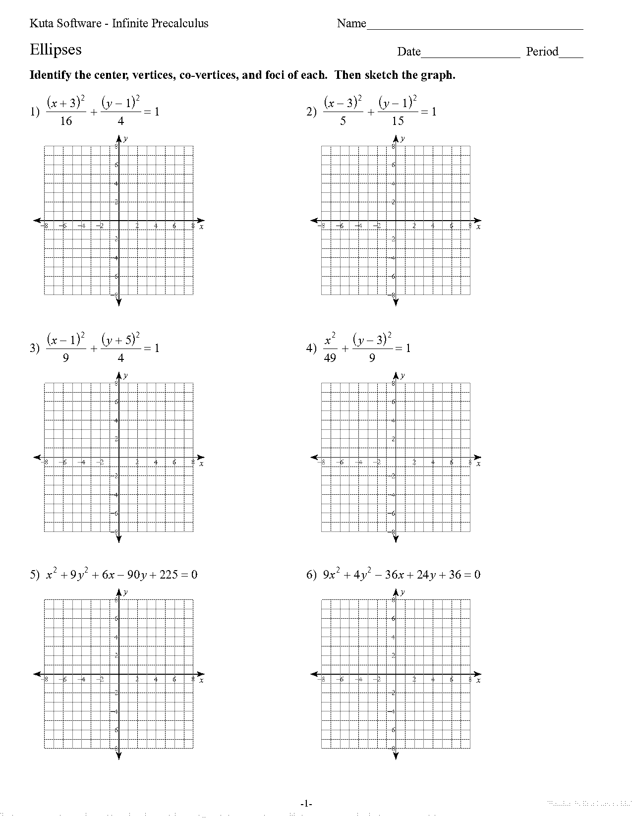 graphing ellipses worksheet answers