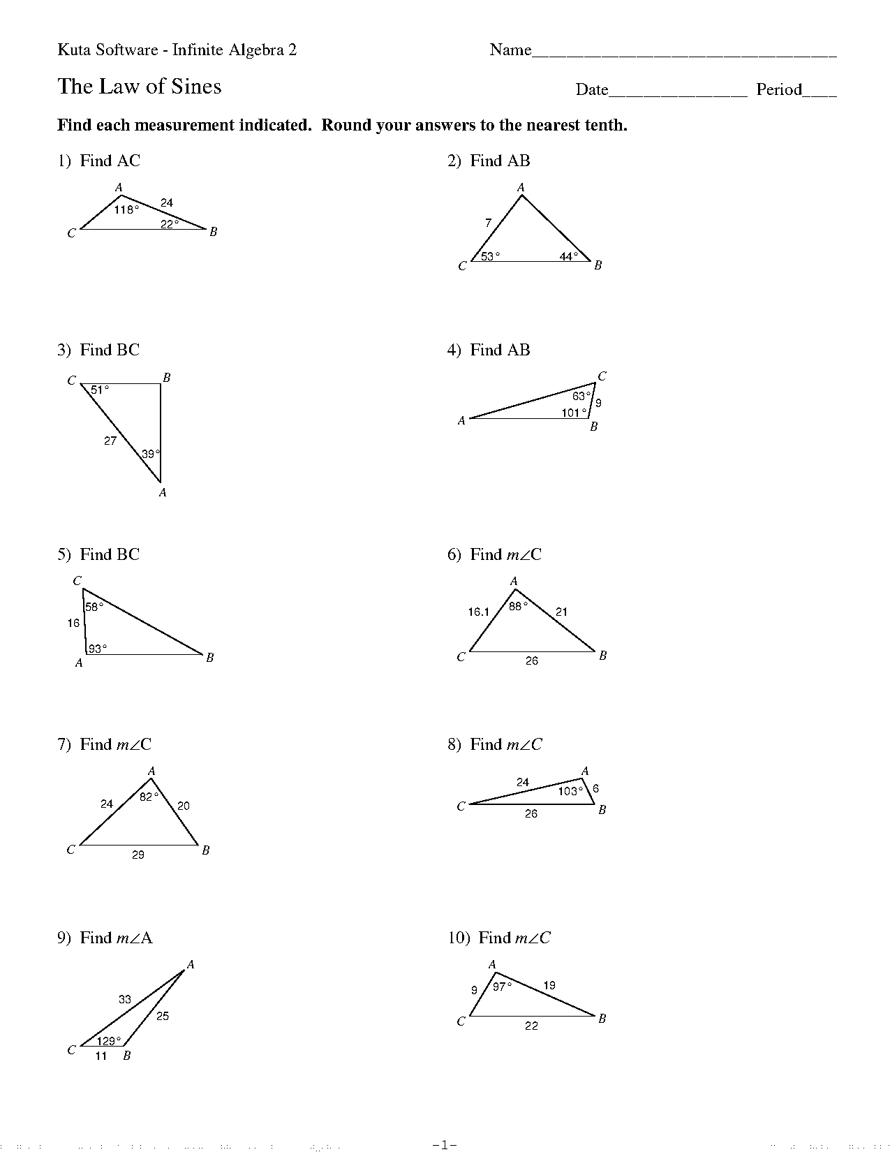 finding the area of an oblique triangle worksheet with answers