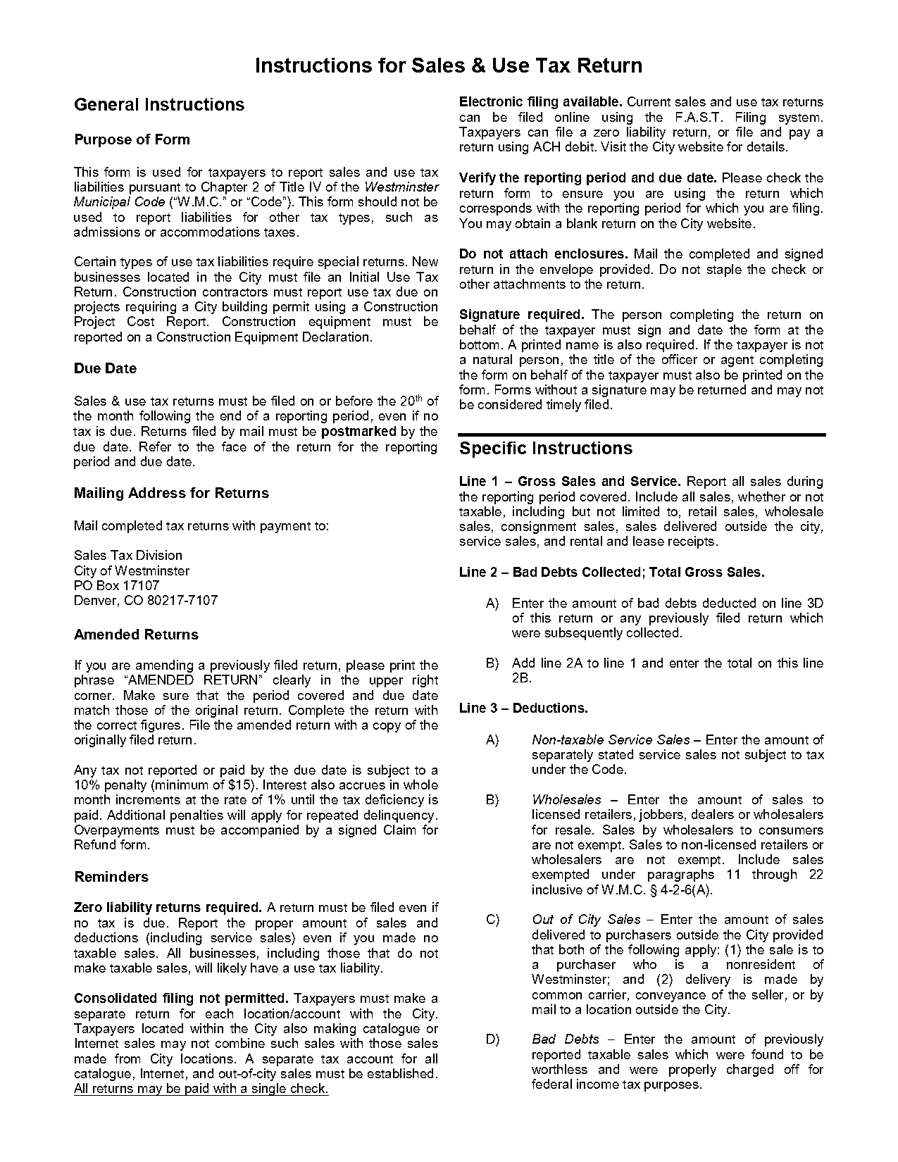 city of westminster sales tax application form