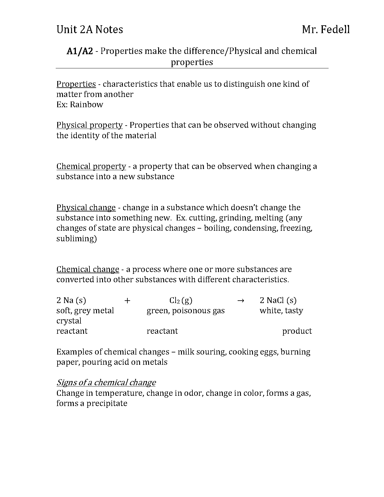 physical and chemical properties notes