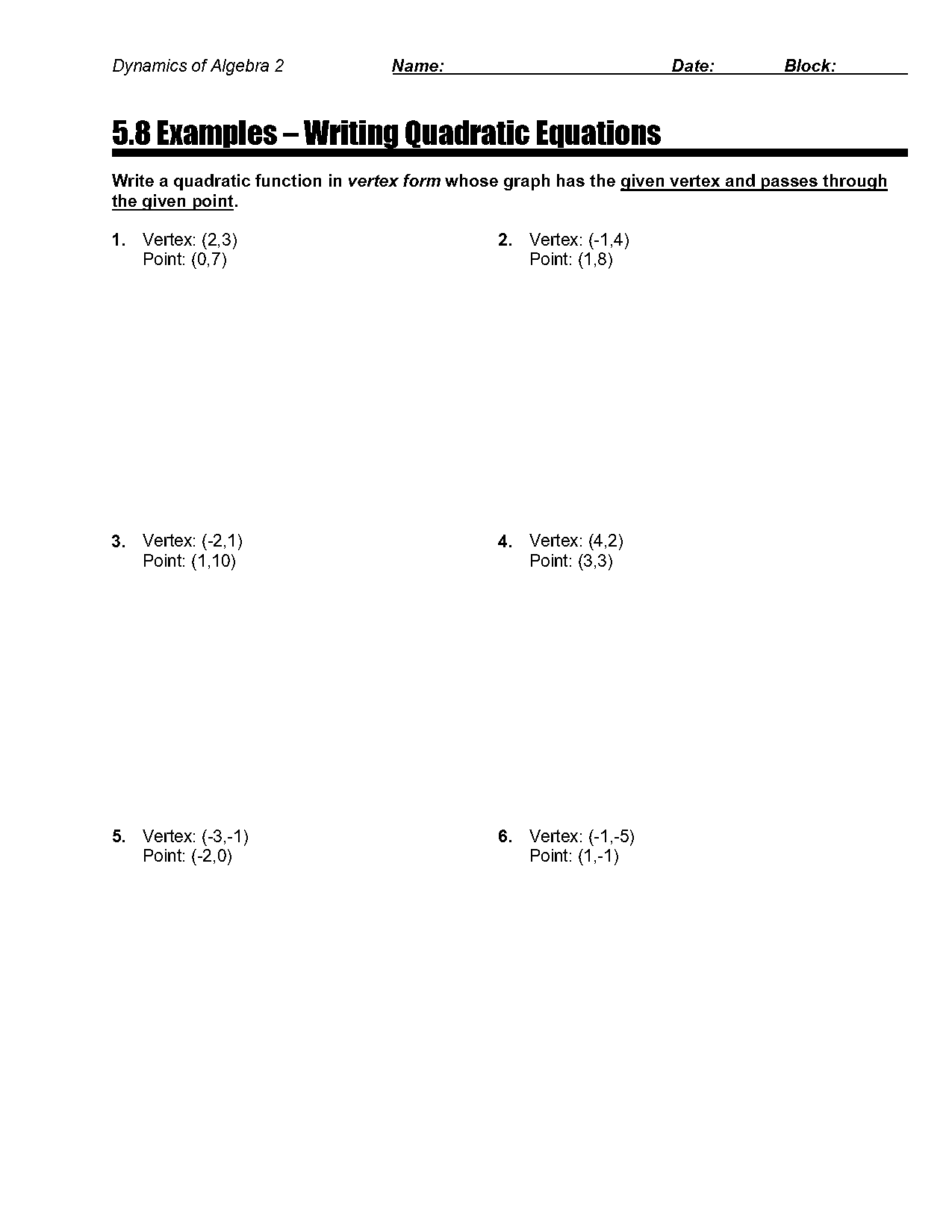 write equation given vertex and point