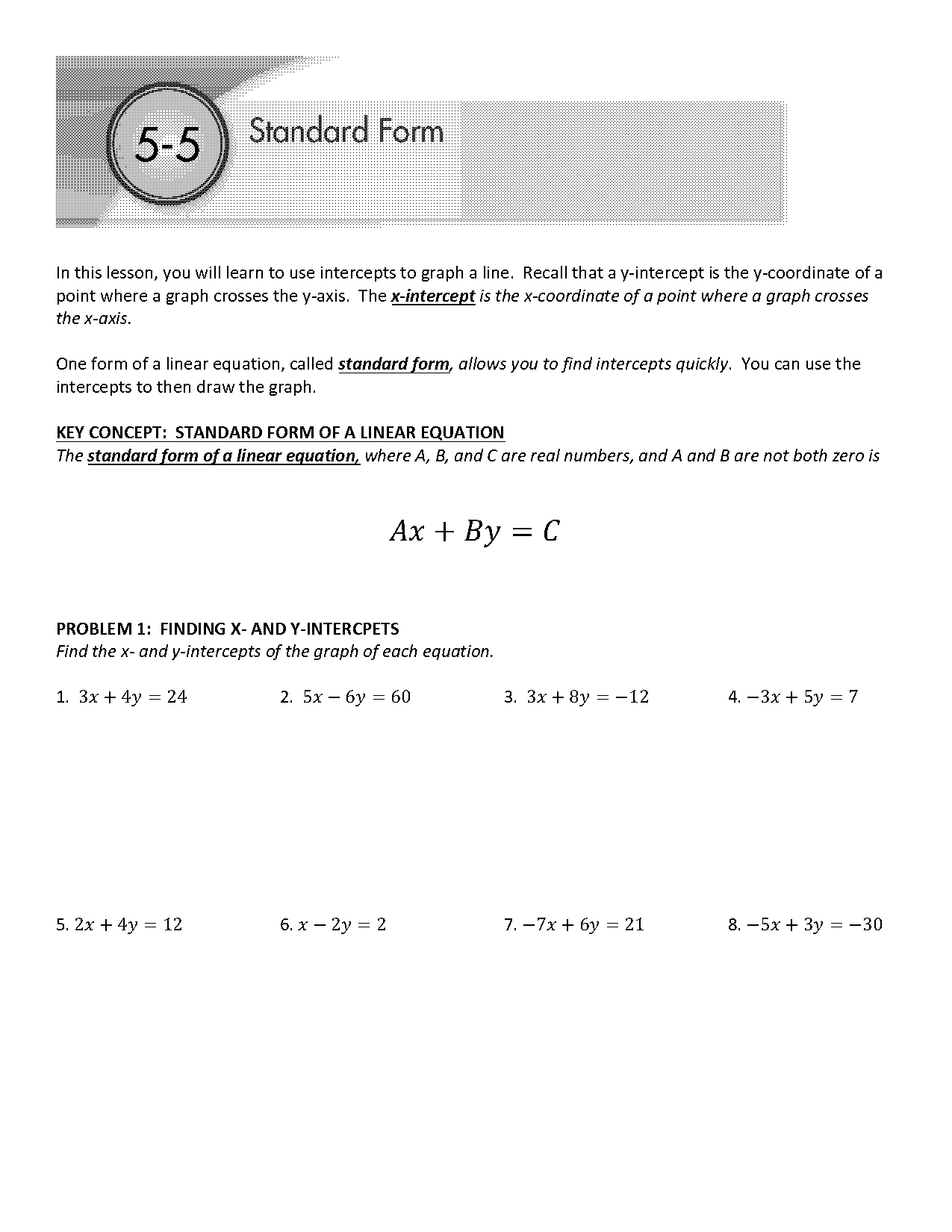 write linear equations in standard form notes