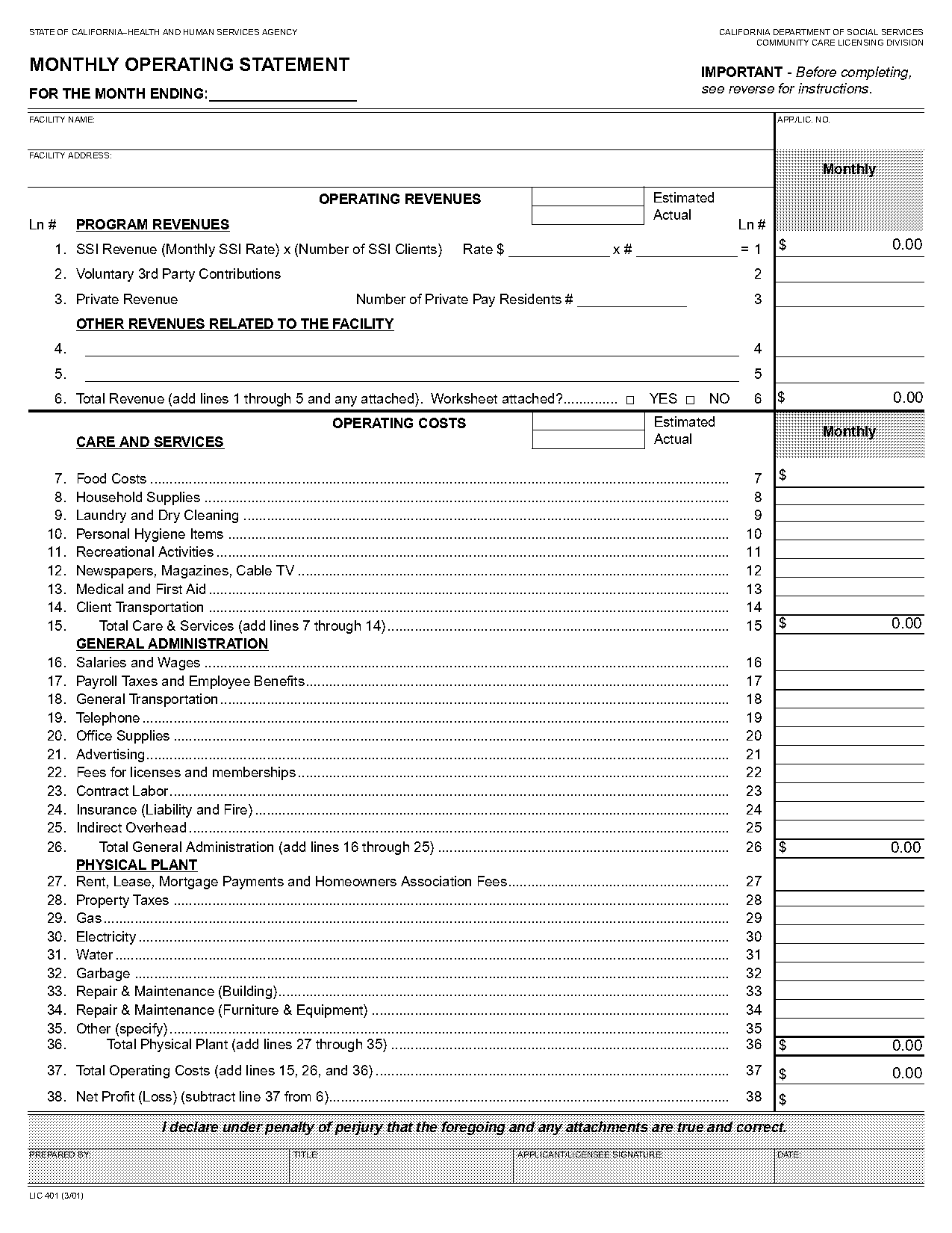 monthly income projection template