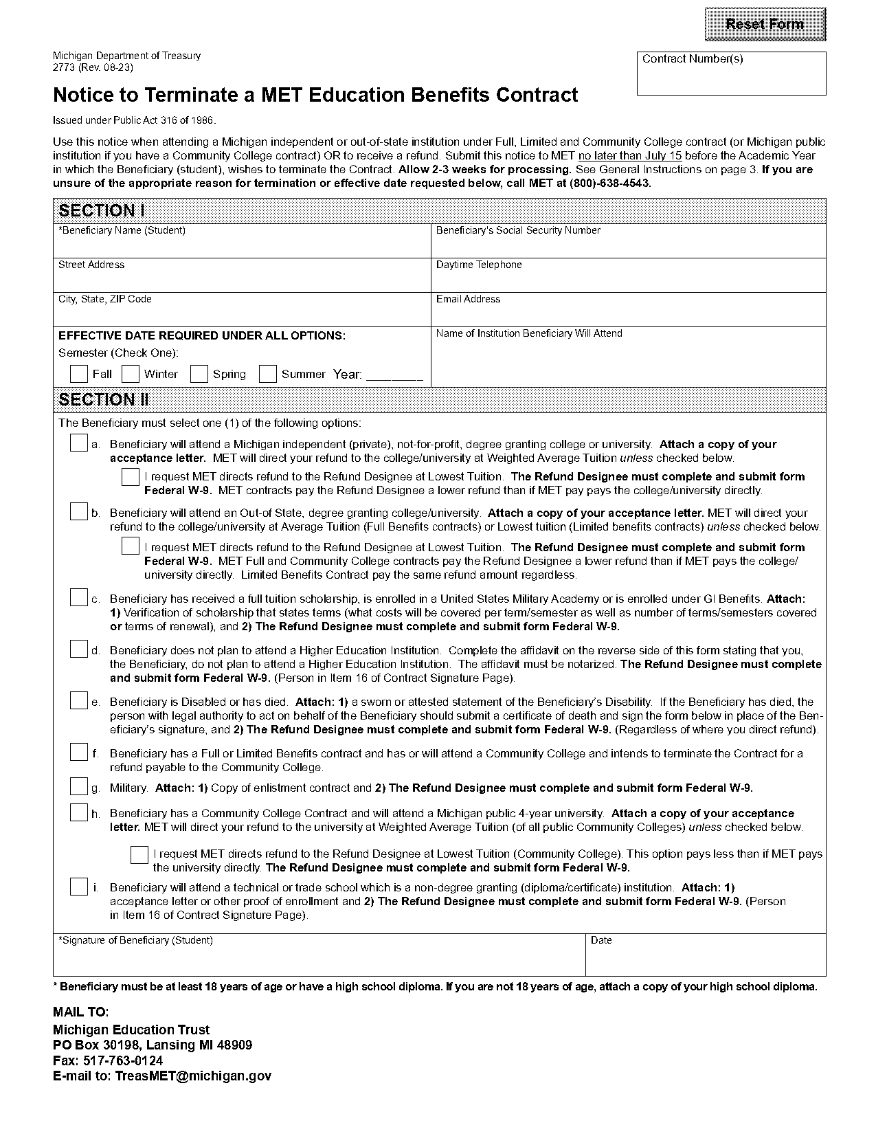 termination notice of contract