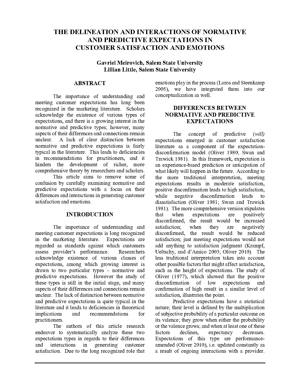 connection between customer expectations and customer satisfaction