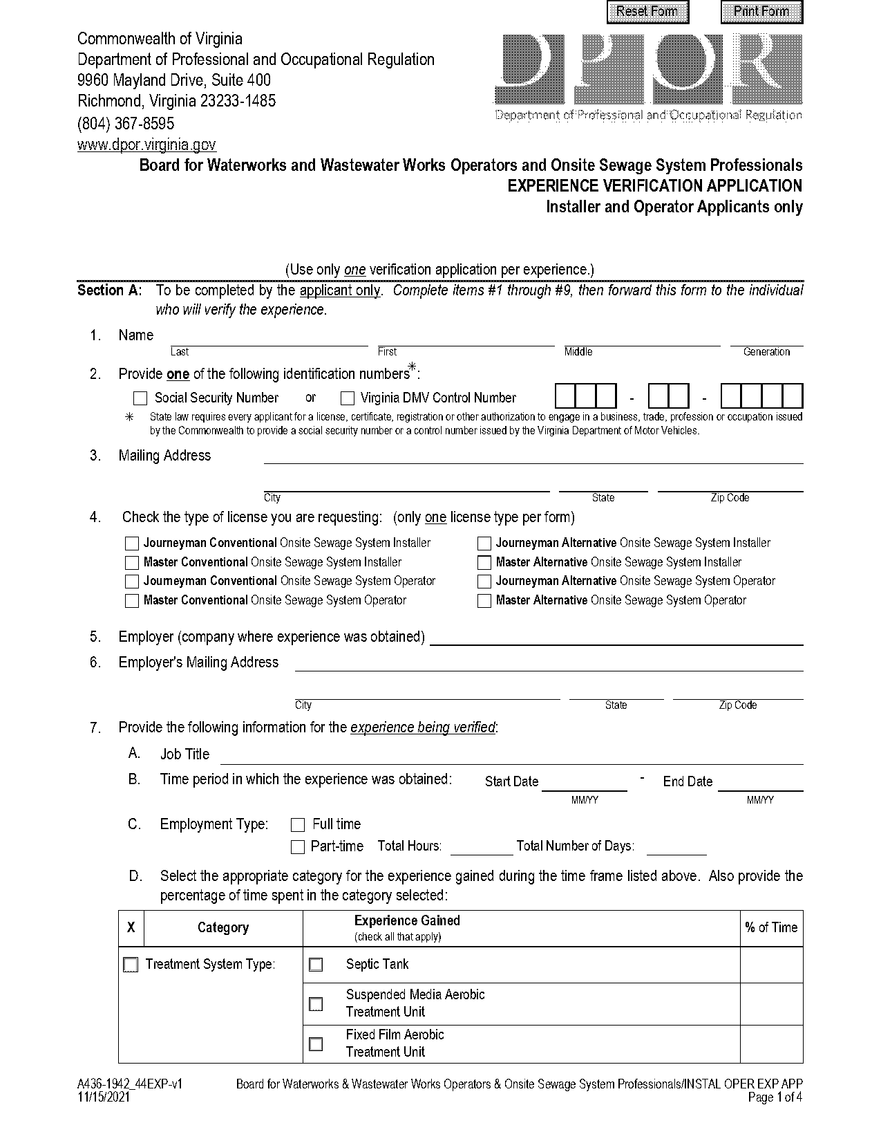 how to write dpor verification form