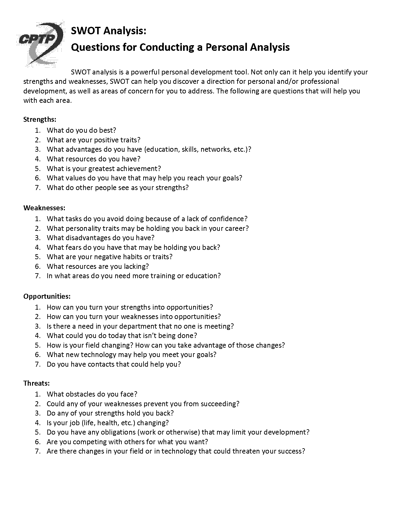 personal development questionnaire for work