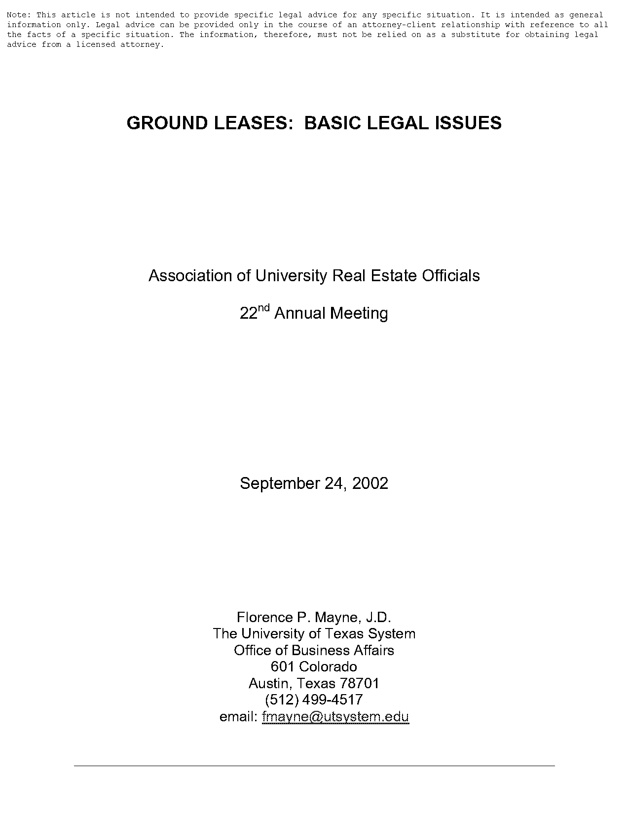 tax issues long term ground lease