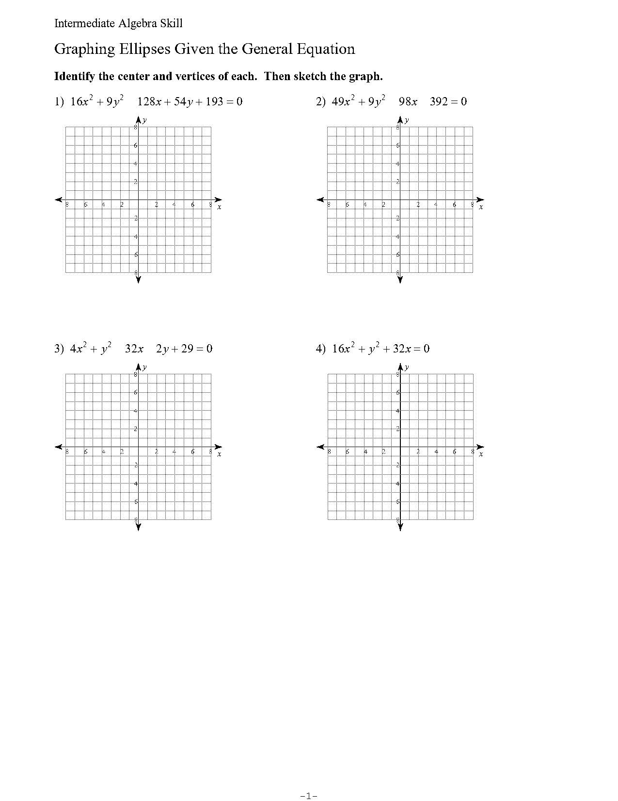 graphing ellipses worksheet answers