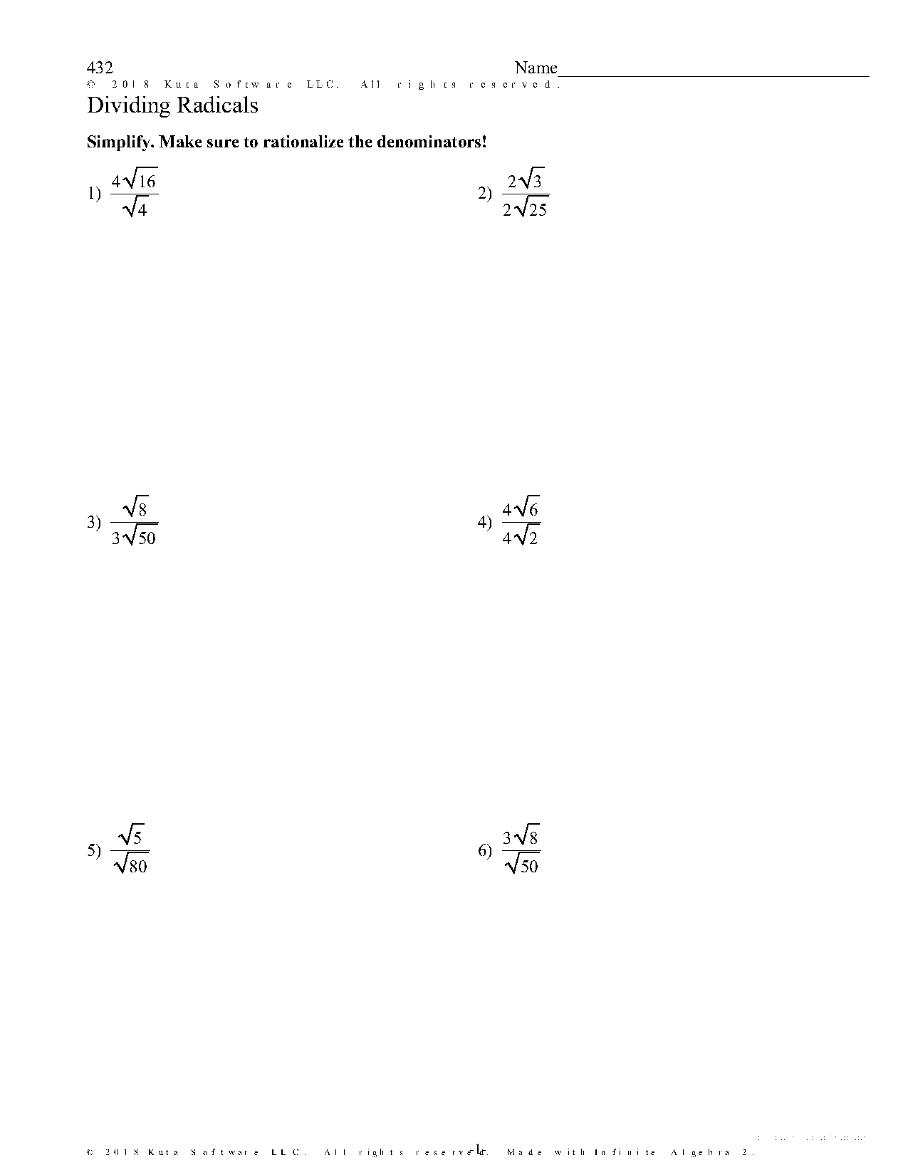 dividing radical equations worksheet