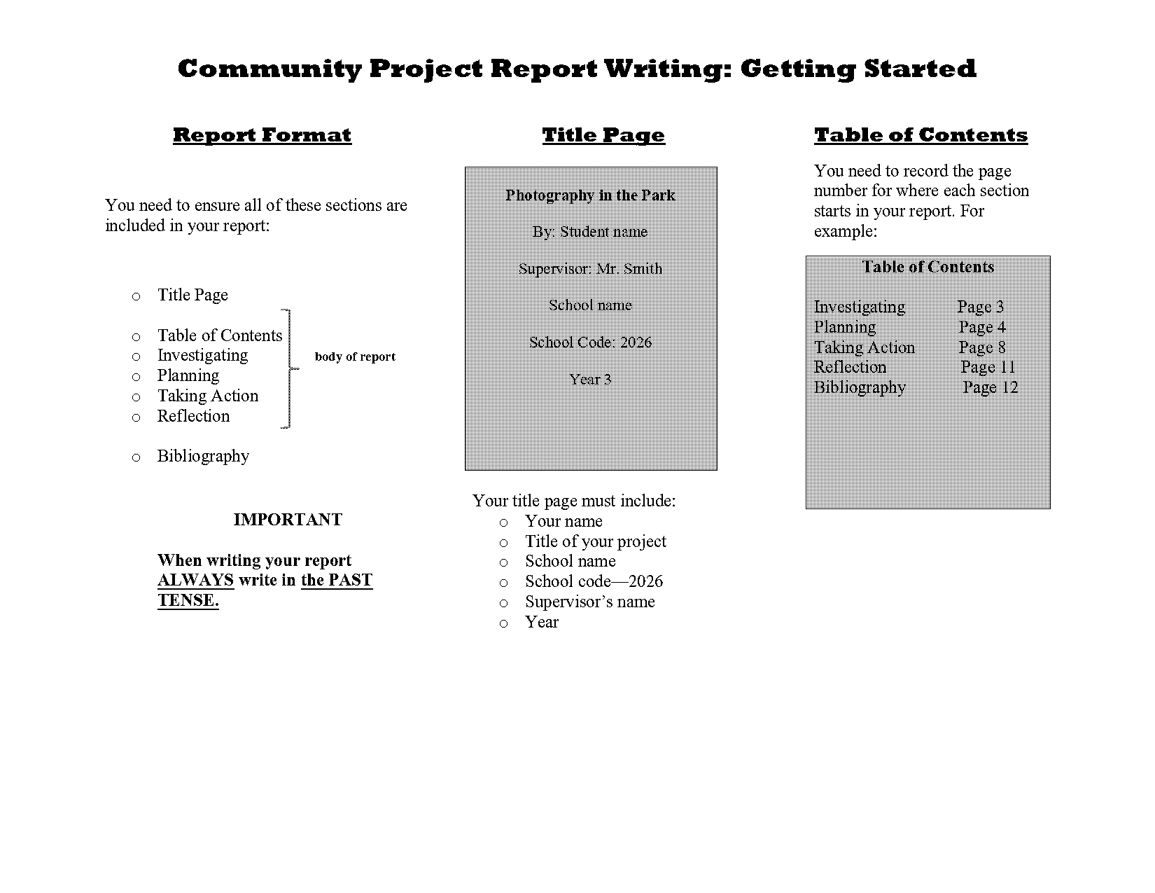 how to create project report format