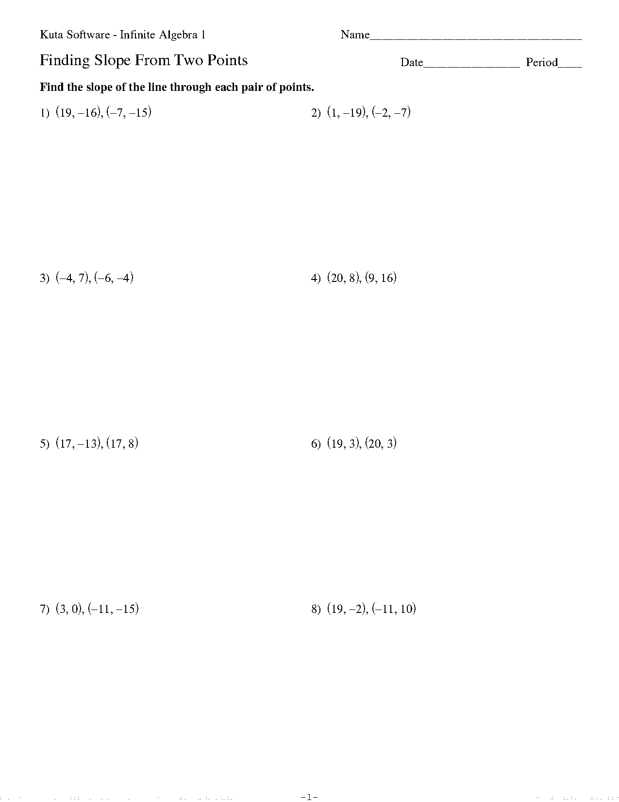 finding equations with two points worksheets