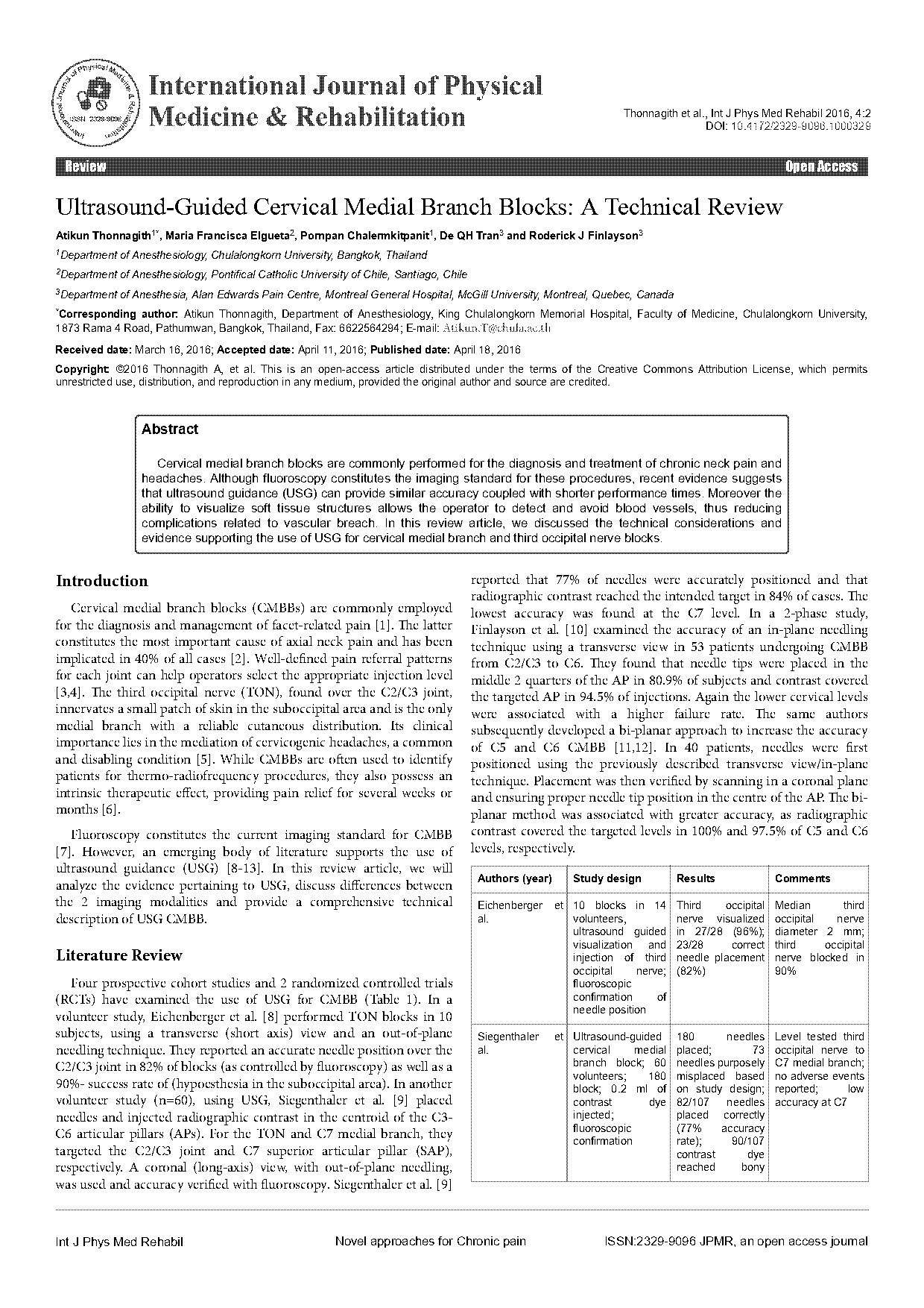 cervical medial branch block a novel technique using ultrasound guidance