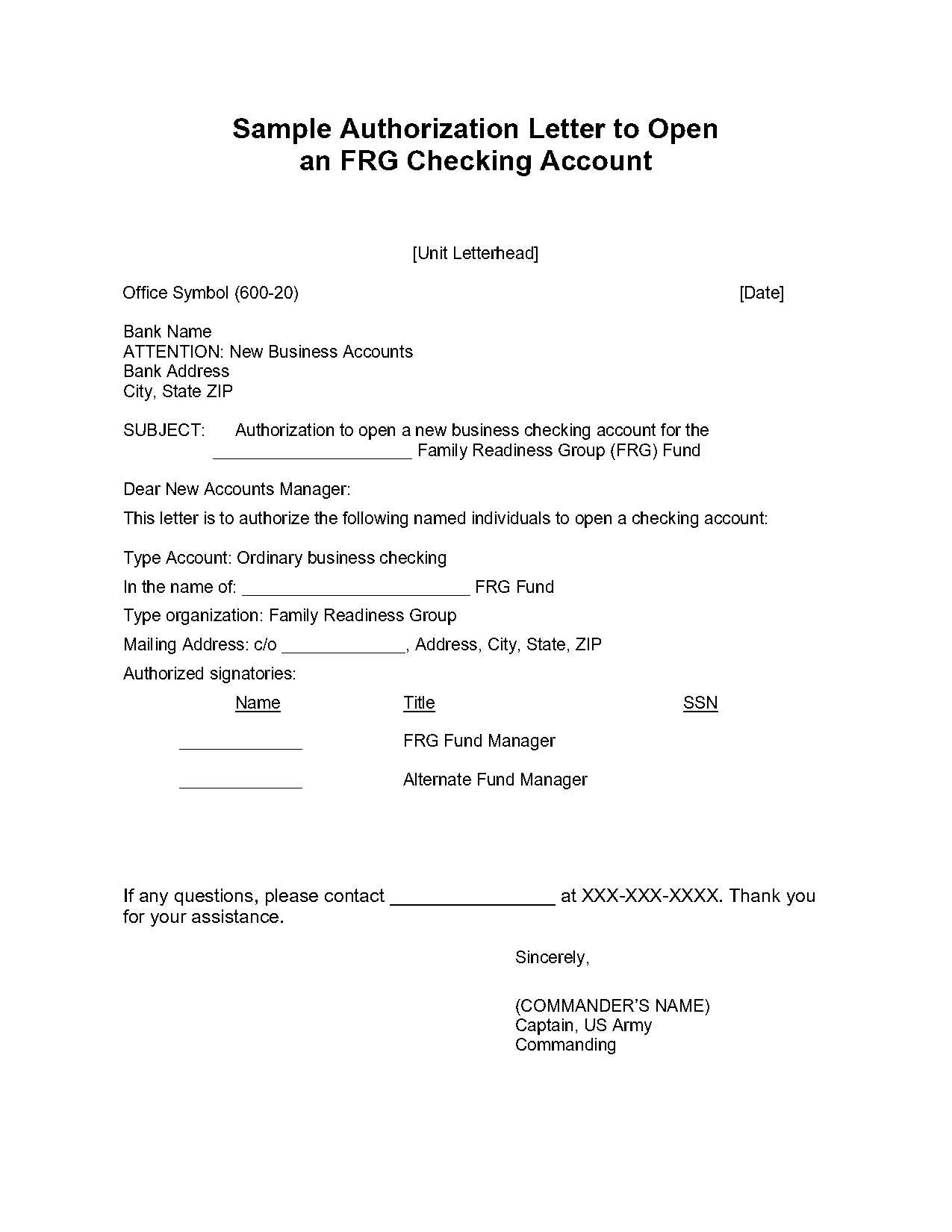 authorization letter to open bank account