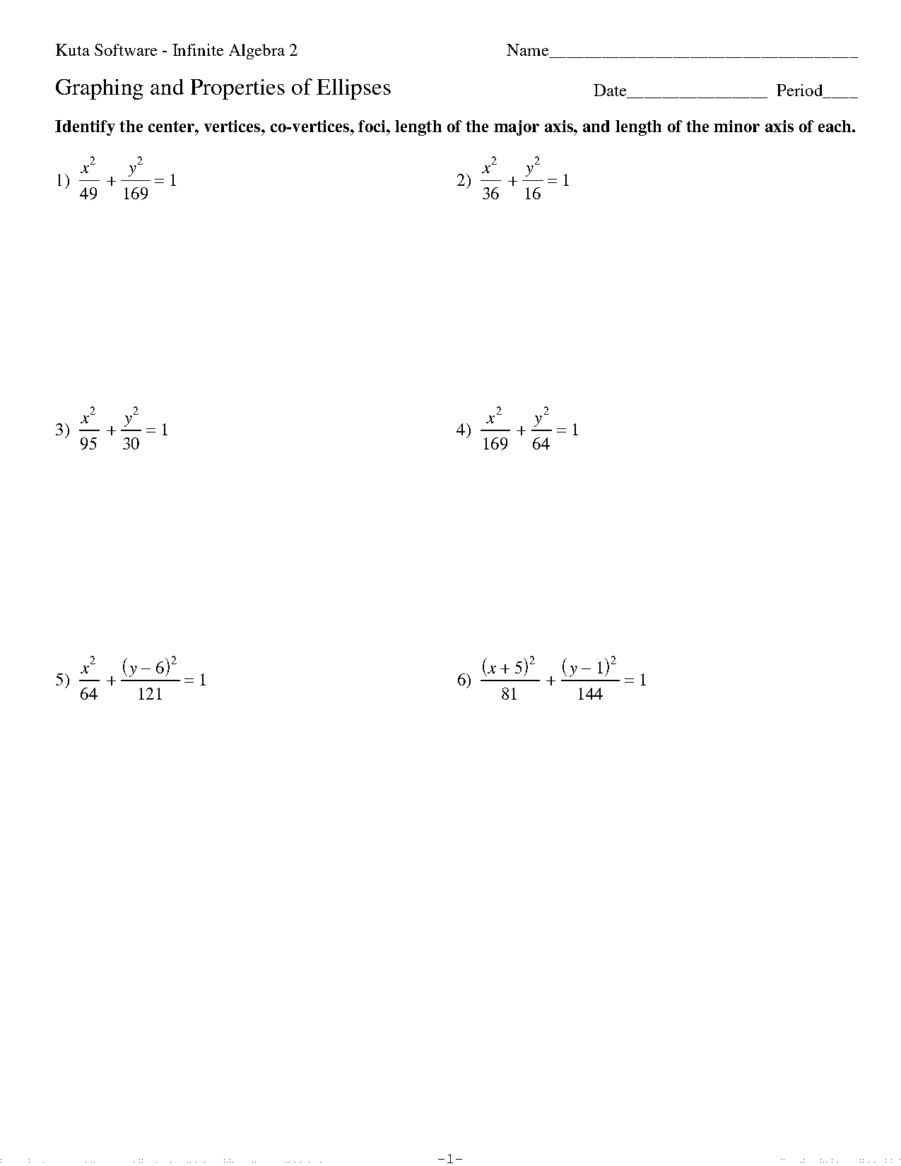 graphing ellipses worksheet answers