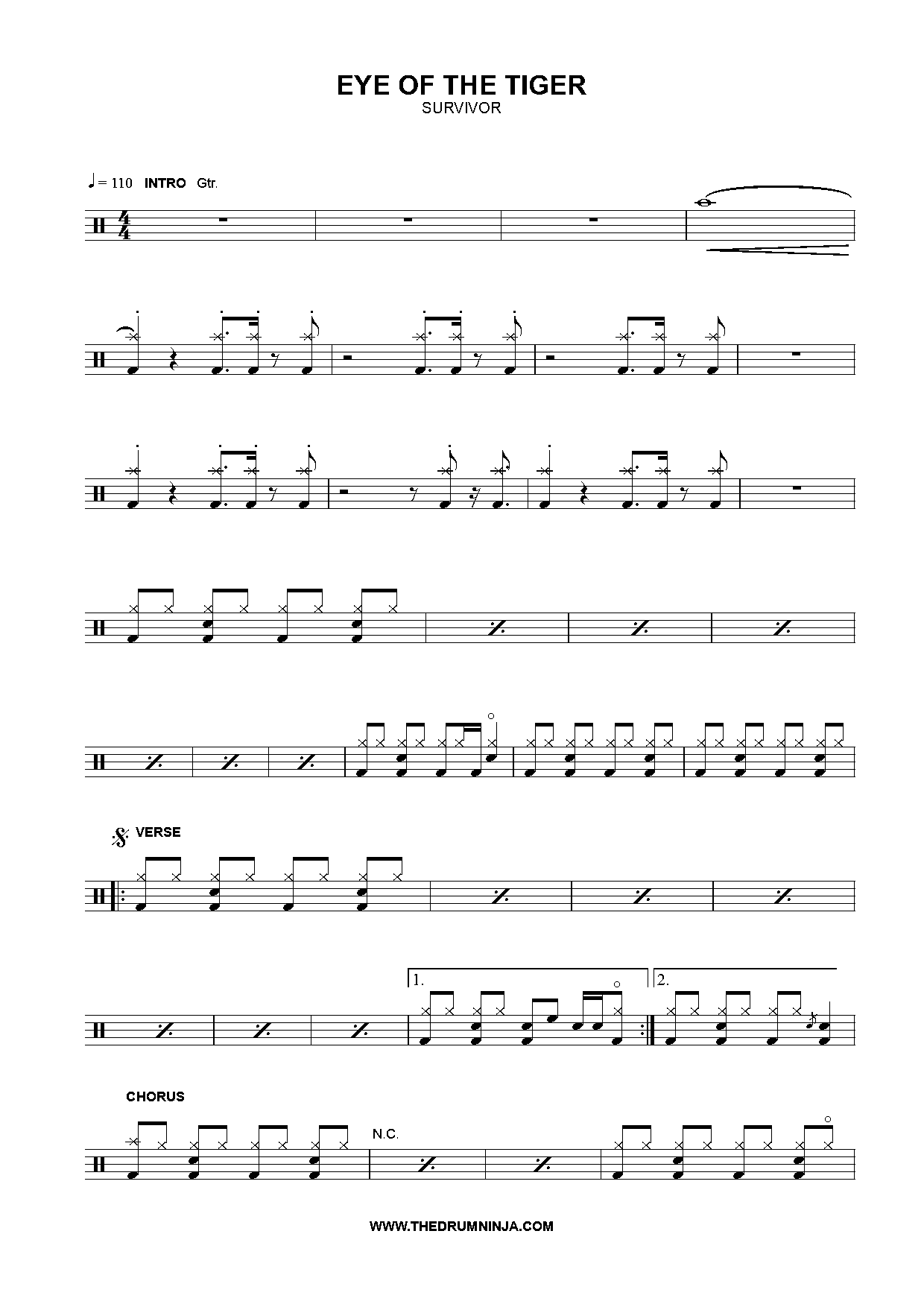 eye of the tiger song sheet music pdf