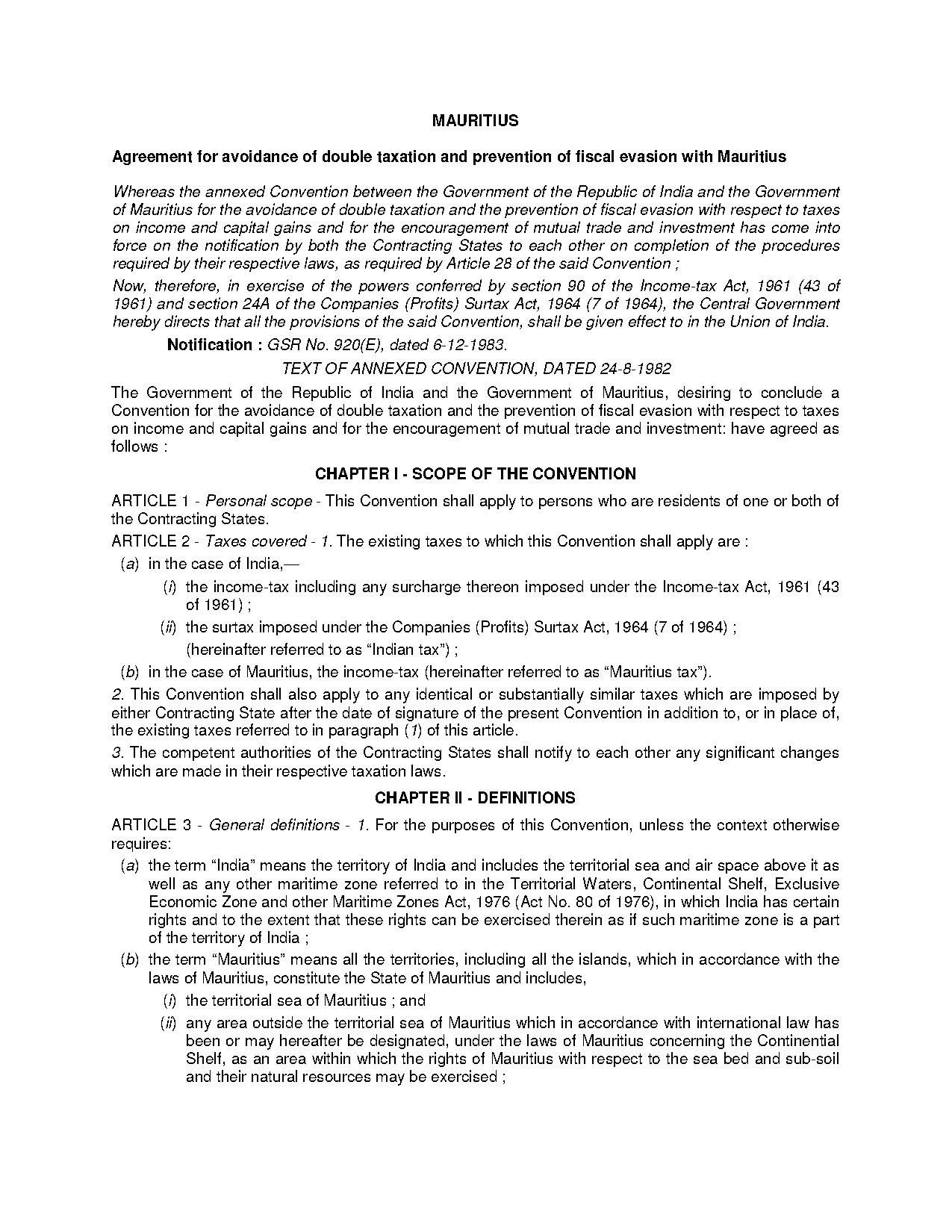 double tax avoidance treaty that india has with mauritius