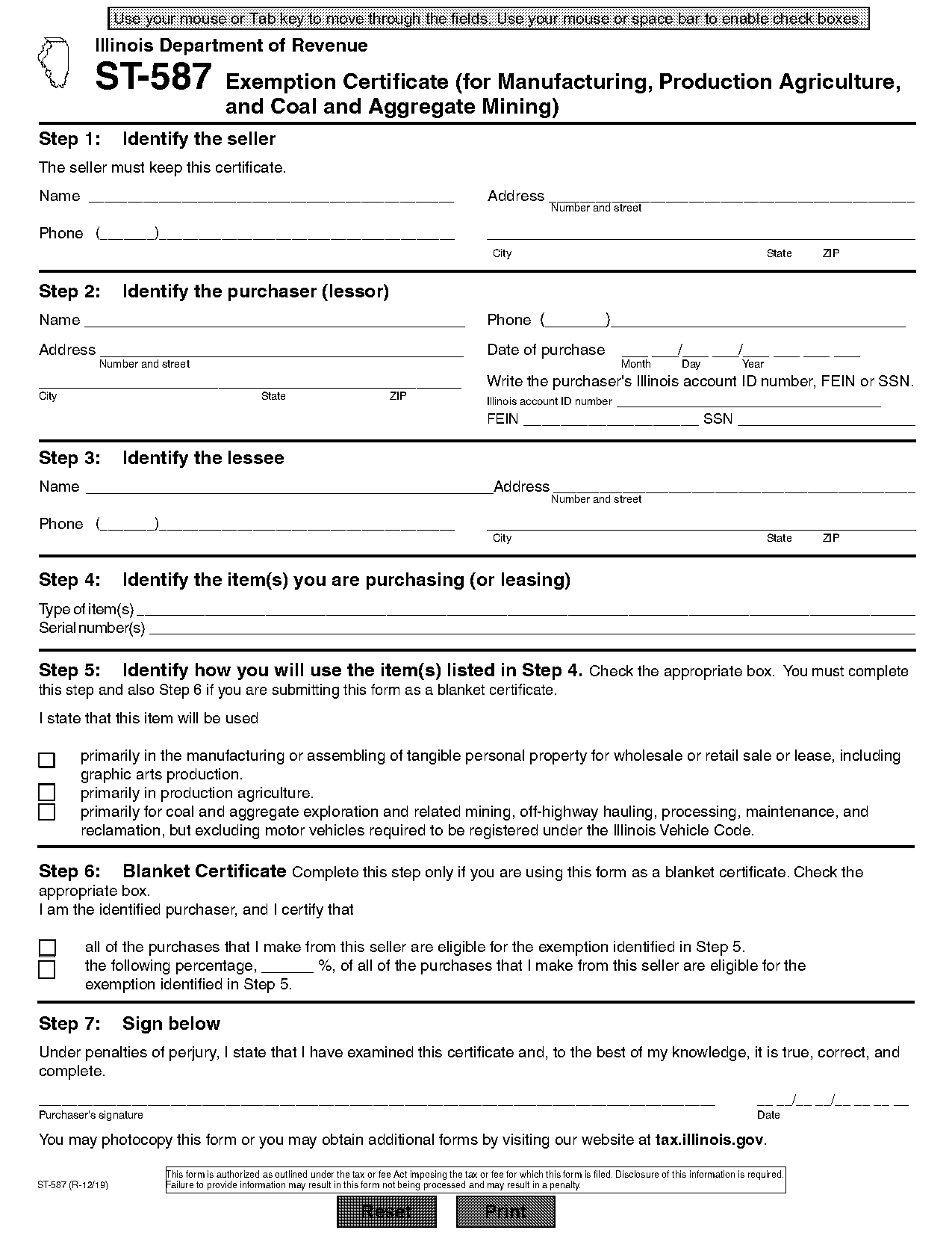 illinois resale certificate form