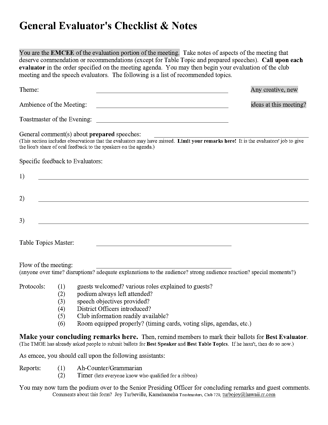 general evaluator evaluation form