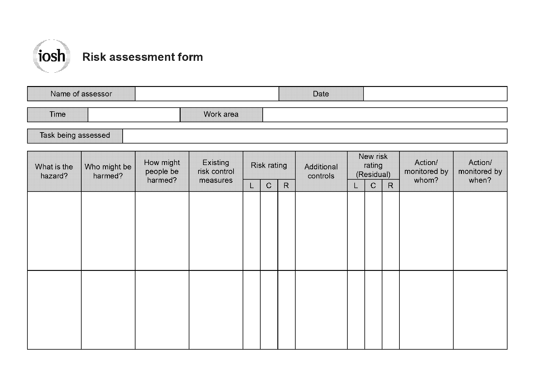 iosh risk assessment form pdf download