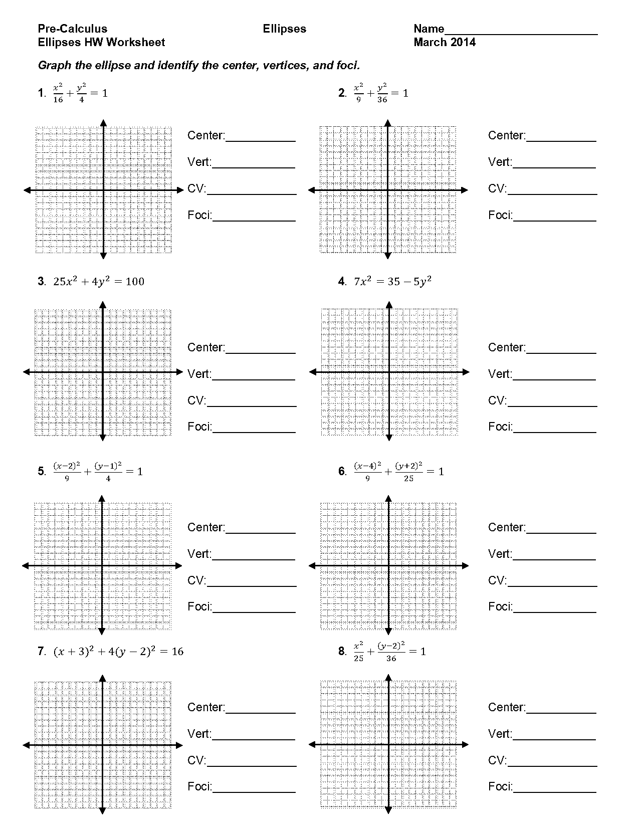 graphing ellipses worksheet answers