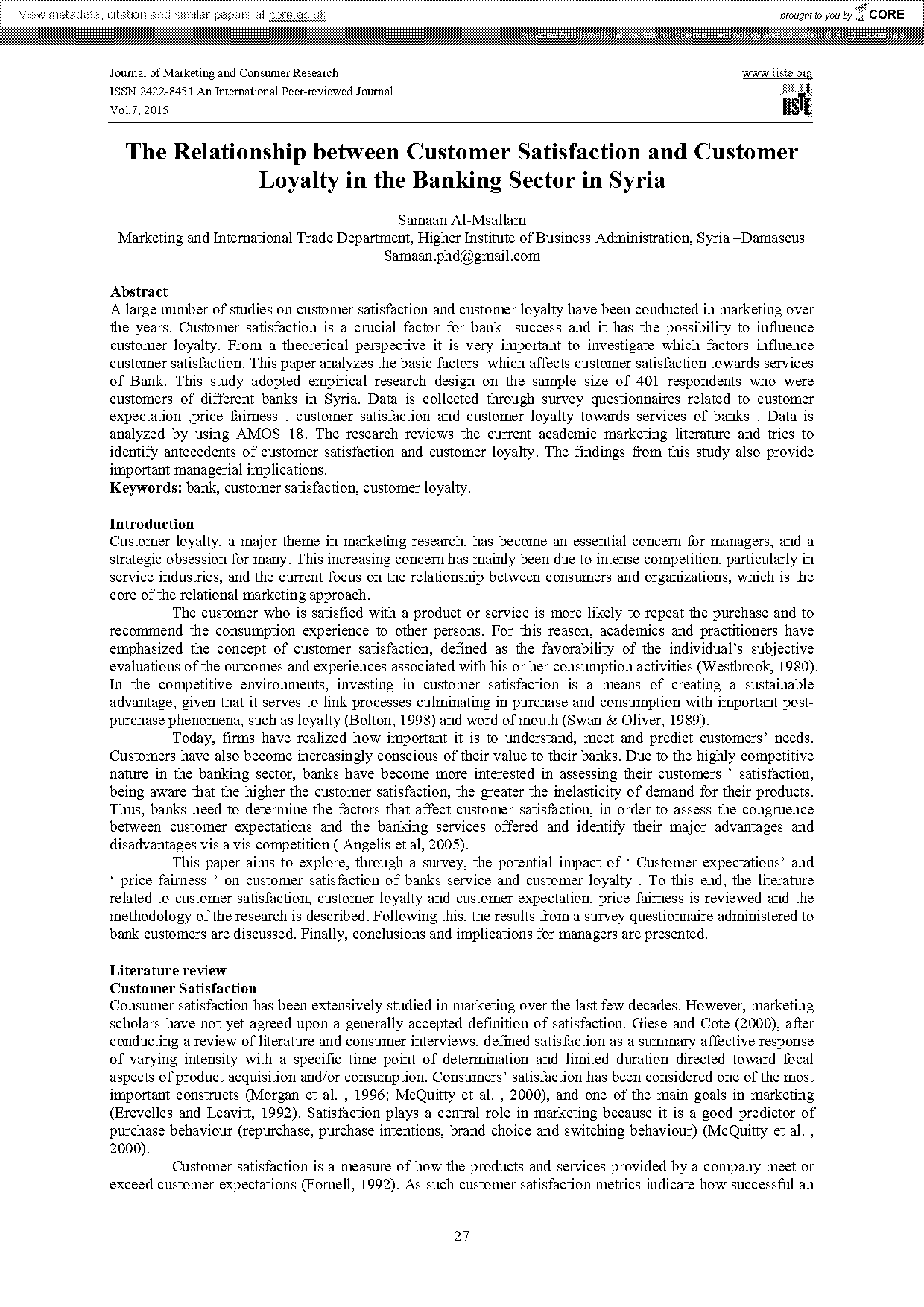 connection between customer expectations and customer satisfaction