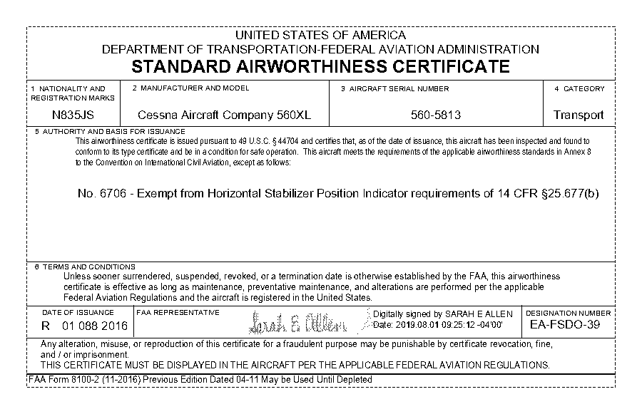 faa airworthiness certificate application