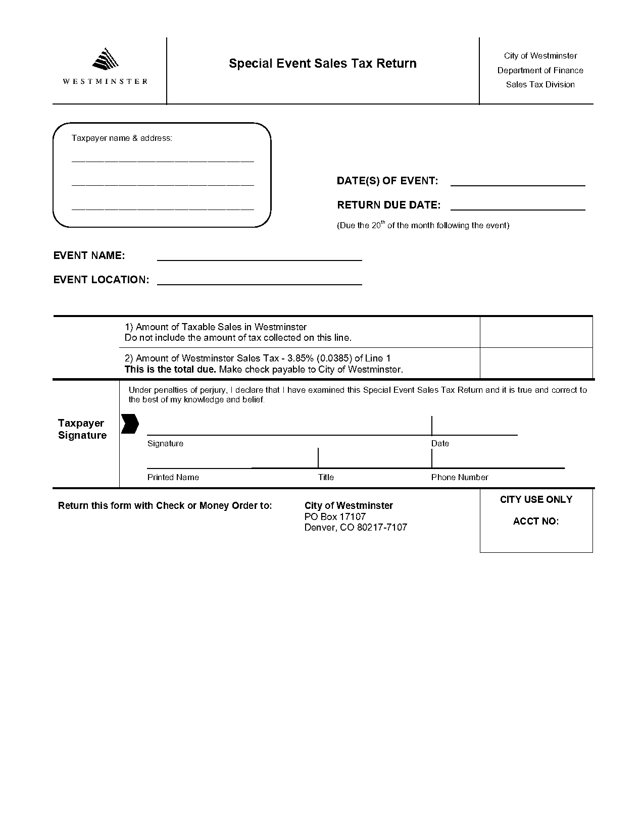 city of westminster sales tax application form